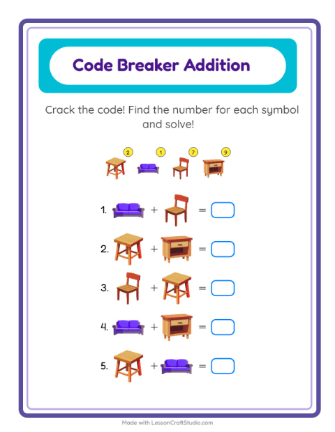 Secret Code Addition with Furniture