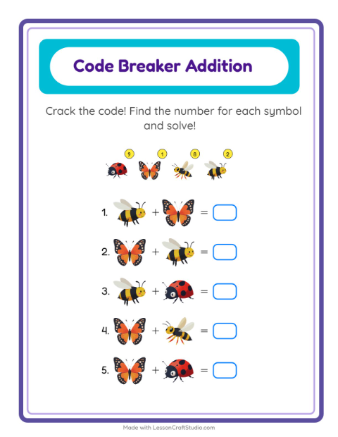 Secret Code Addition with Insects and Bugs