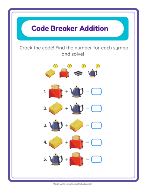 Secret Code Addition with Kitchen Tools