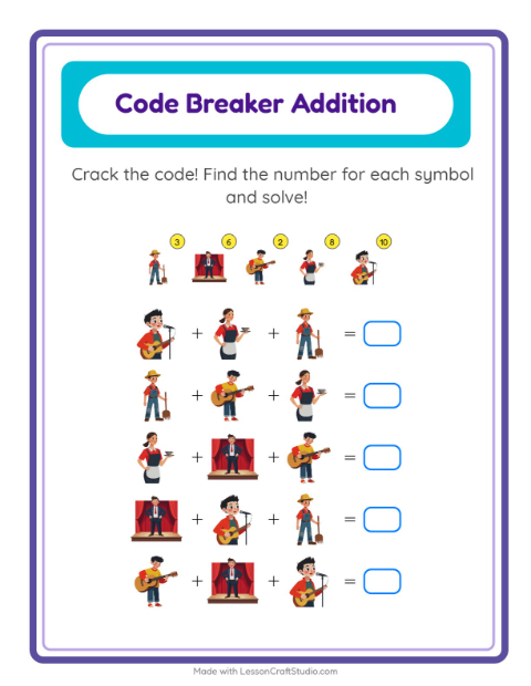 Secret Code Math with Community Helpers — Grade 2 — 2