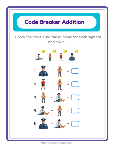 Secret Code Math with Community Helpers — Grade 2