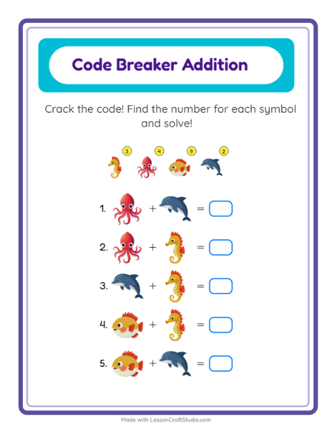 Secret Code Addition with Ocean Life