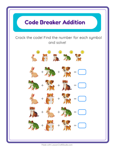 Secret Code Math with Pets — Grade 2 — 2
