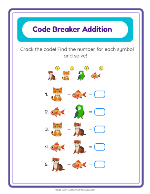 Secret Code Math with Pets — Grade 2