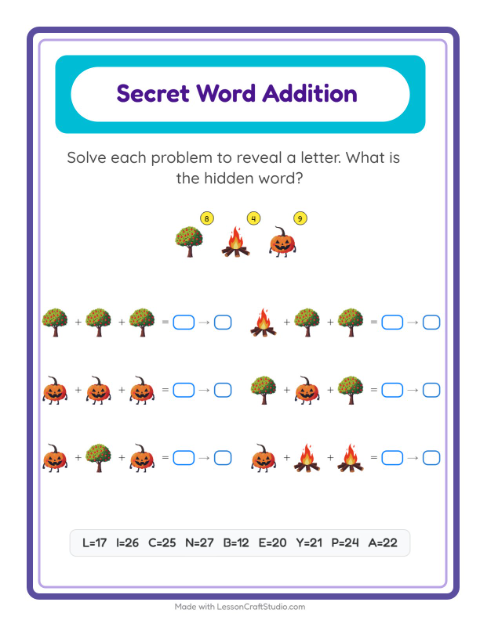 Secret Word Math with Everyday Objects — Grade 2