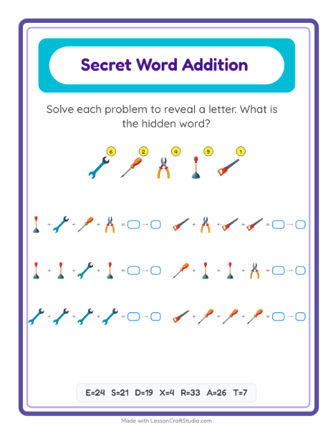 Secret Word Math with Tools — Grade 2