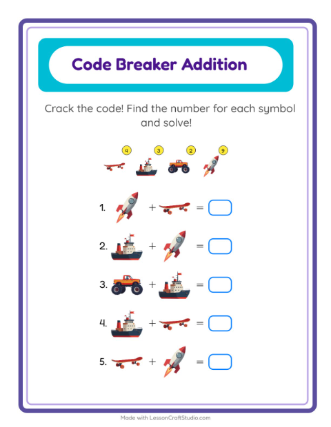 Secret Code Addition with Vehicles
