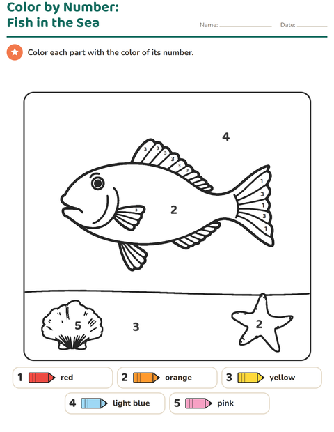 Preview of Color by Number worksheet for kindergarten