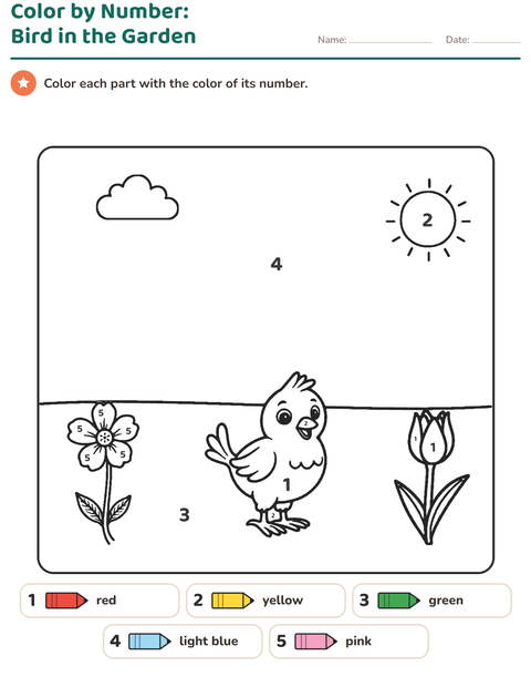 Preview of Color by Number worksheet for kindergarten