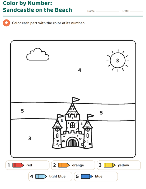 Preview of Color by Number worksheet for kindergarten