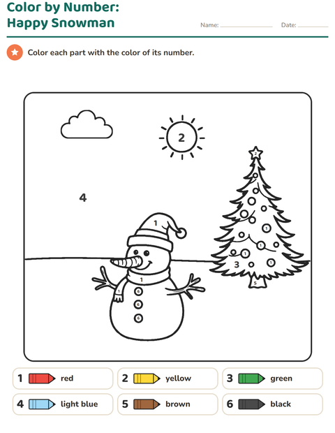 Preview of Color by Number worksheet for kindergarten