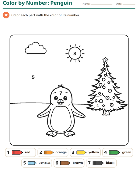 Easy Color by Number Worksheets for Kids (PDF) · LessonCraftStudio