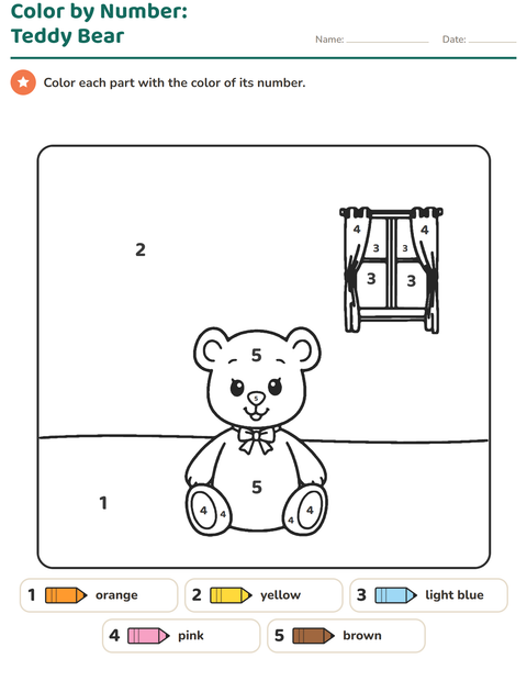 Preview of Color by Number worksheet for kindergarten