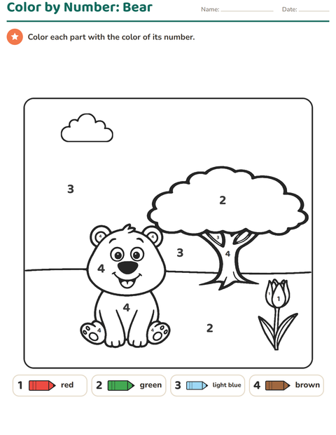 Preview of Color by Number worksheet for kindergarten