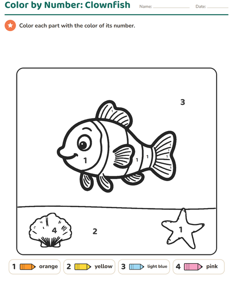Preview of Color by Number worksheet for kindergarten