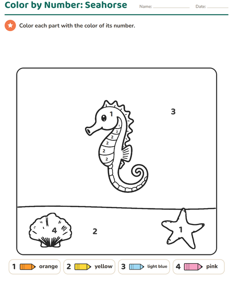 Preview of Color by Number worksheet for kindergarten