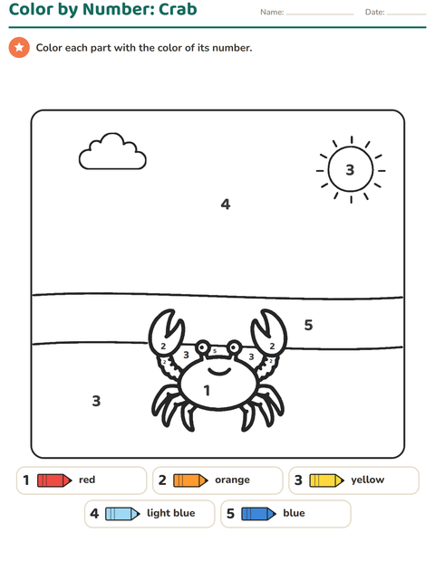 Preview of Color by Number worksheet for kindergarten