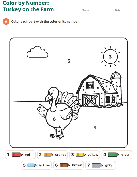 Preview of Color by Number worksheet for kindergarten