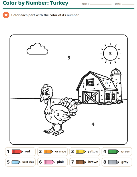 Preview of Color by Number worksheet for kindergarten