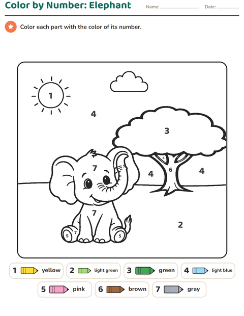 Preview of Color by Number worksheet for kindergarten