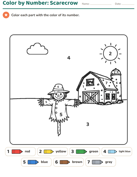 Preview of Color by Number worksheet for kindergarten