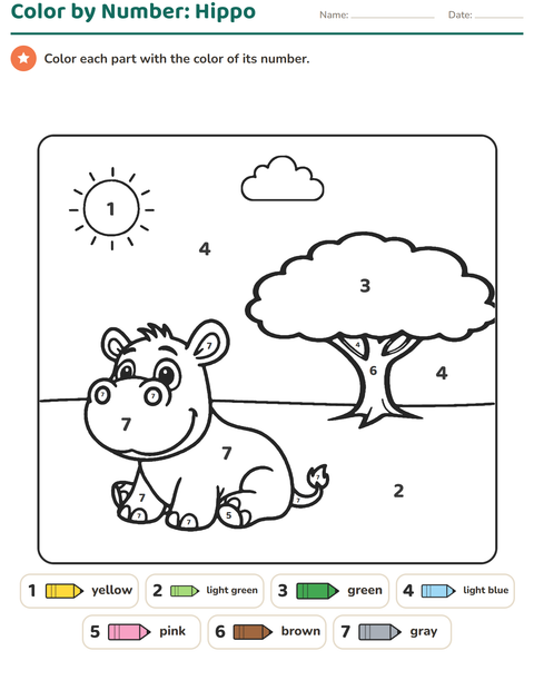 Preview of Color by Number worksheet for kindergarten