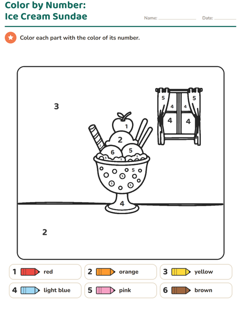 Preview of Color by Number worksheet for kindergarten