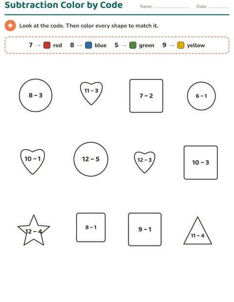 Subtraction Color by Code: Take Away, Then Color