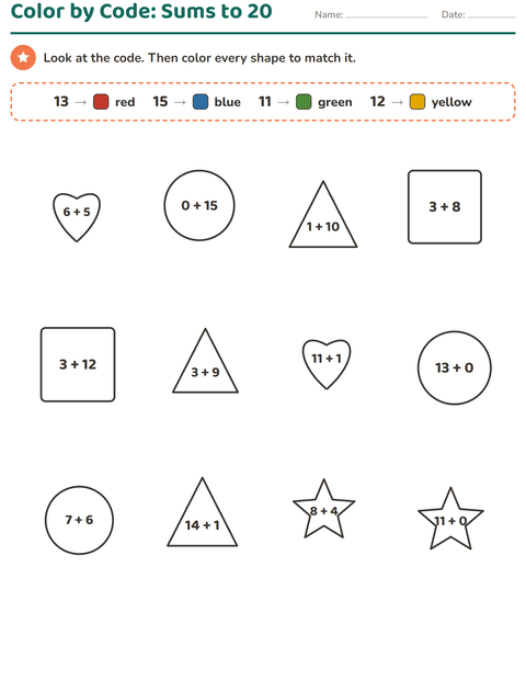 Color by Code: Sums from 11 to 20
