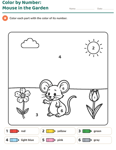 Preview of Color by Number worksheet for kindergarten