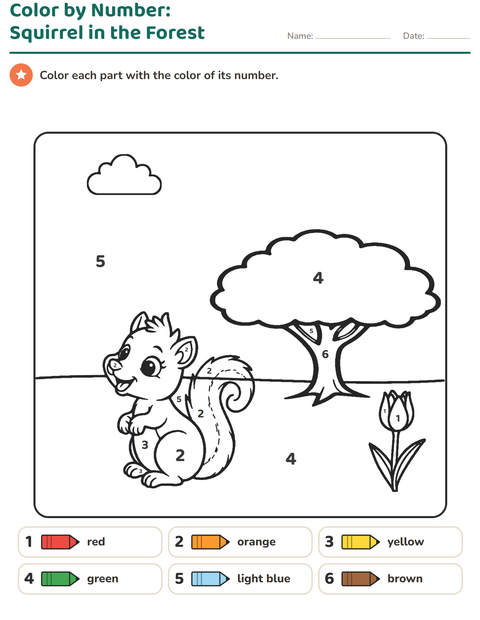 Preview of Color by Number worksheet for kindergarten