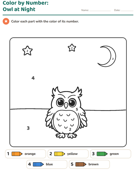 Preview of Color by Number worksheet for kindergarten