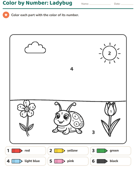 Preview of Color by Number worksheet for kindergarten