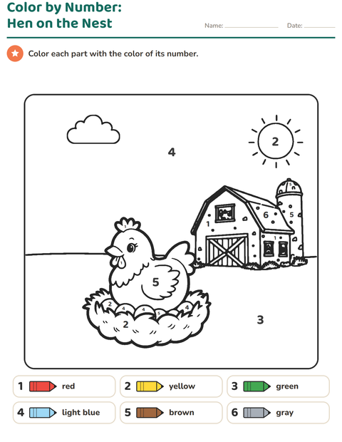 Preview of Color by Number worksheet for kindergarten