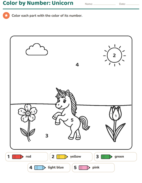 Preview of Color by Number worksheet for kindergarten