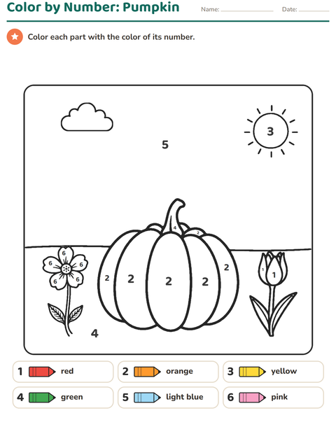 Preview of Color by Number worksheet for kindergarten