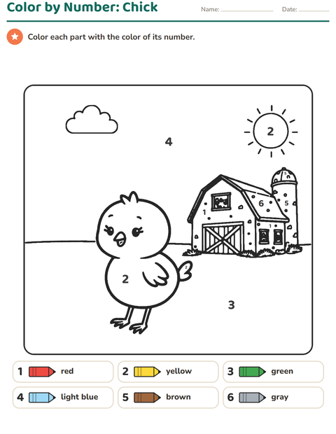Preview of Color by Number worksheet for kindergarten
