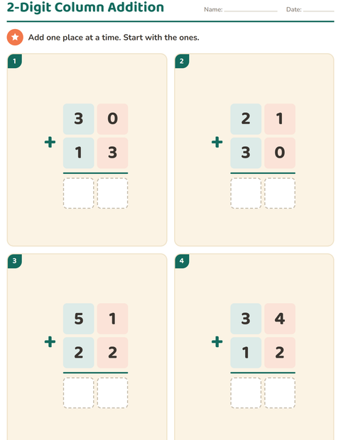 Preview of Column Addition and Subtraction worksheet for grade 2