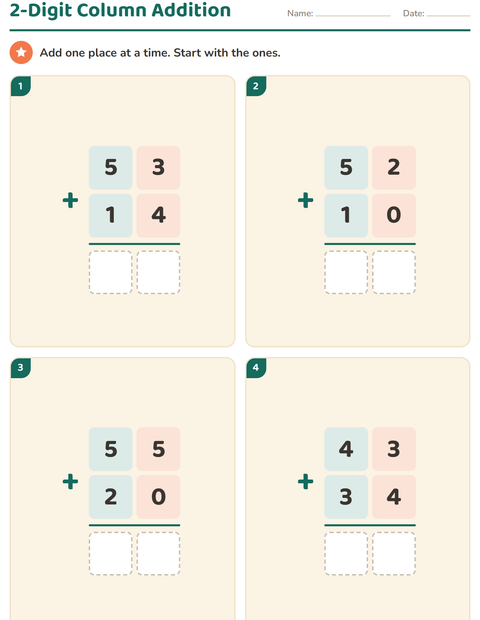 Preview of Column Addition and Subtraction worksheet for grade 2
