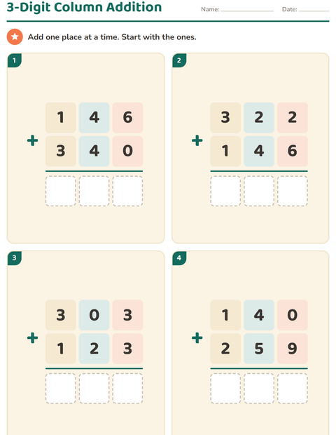 Preview of Column Addition and Subtraction worksheet for grade 2