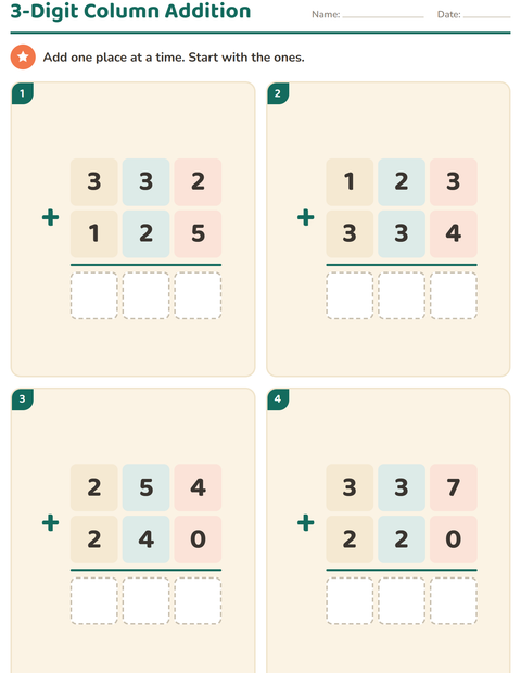 Preview of Column Addition and Subtraction worksheet for grade 2
