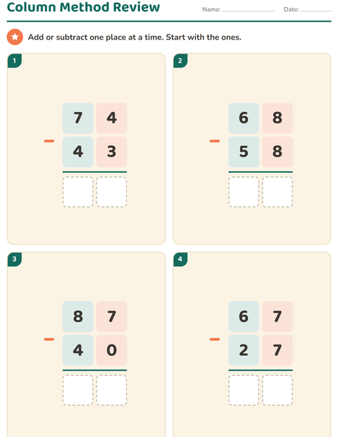 Preview of Column Addition and Subtraction worksheet for grade 2