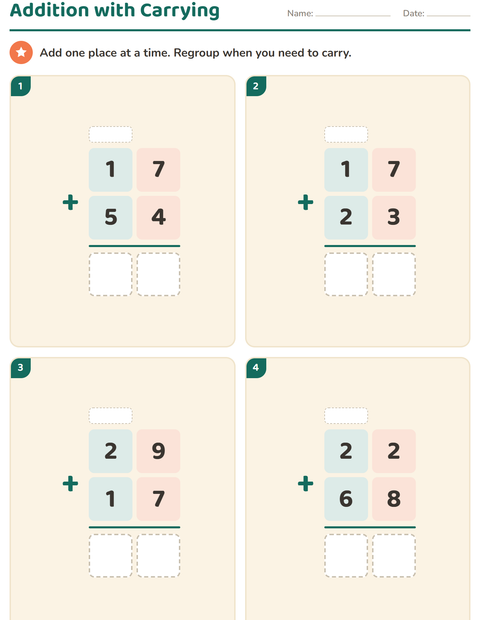Preview of Column Addition and Subtraction worksheet for grade 3