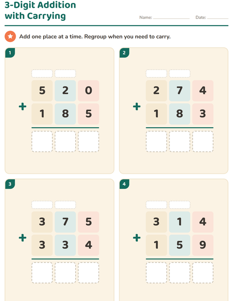 Preview of Column Addition and Subtraction worksheet for grade 3