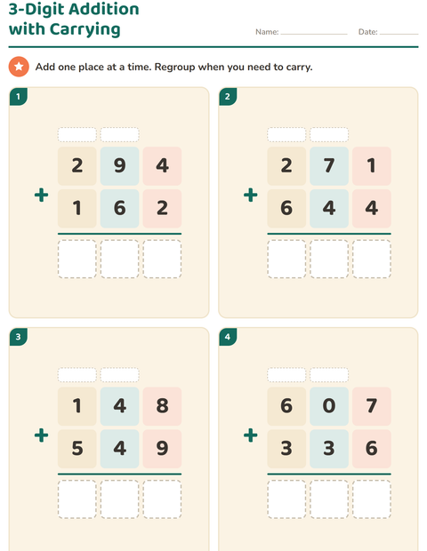 Preview of Column Addition and Subtraction worksheet for grade 3