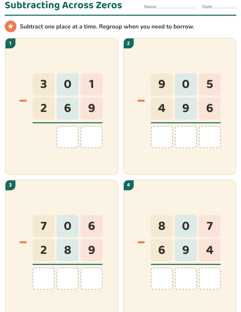 Preview of Column Addition and Subtraction worksheet for grade 3