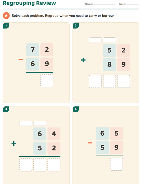 Preview of Column Addition and Subtraction worksheet for grade 3