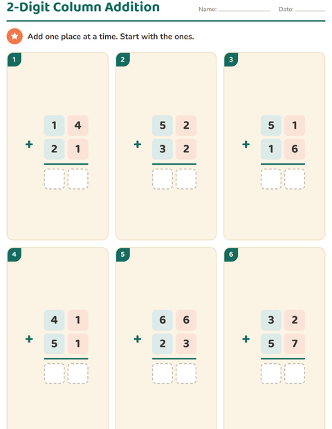 2-Digit Column Addition Without Regrouping