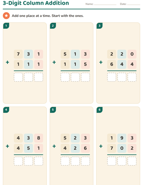 Preview of Column Addition and Subtraction worksheet for grade 2
