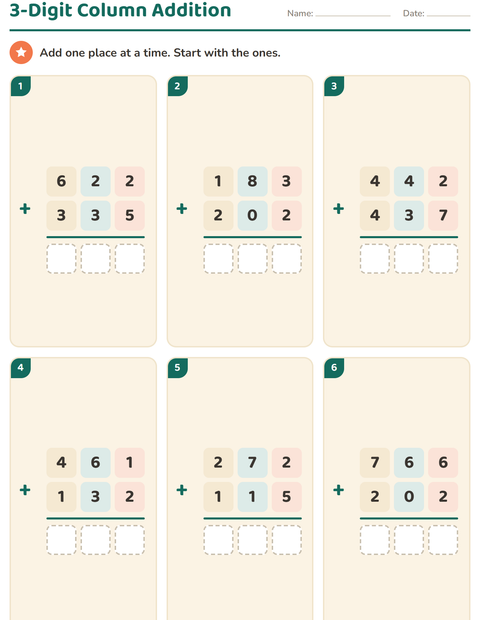 Preview of Column Addition and Subtraction worksheet for grade 2